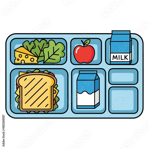 Healthy And Nutritious School Lunch Tray Depicting Balanced Meals For Children's Nutrition