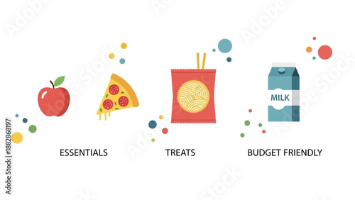 Healthy And Delicious Food Essentials, Treats, And Budget-Friendly Items Represented Visually
