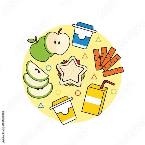 Healthy And Delicious Lunchtime Treats Illustrated On A Sunny Yellow Background For Dietary Needs