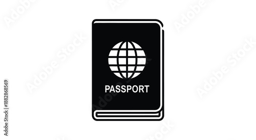 A stark depiction of a black passport with a global design on its cover presented as a striking silhouette high quality