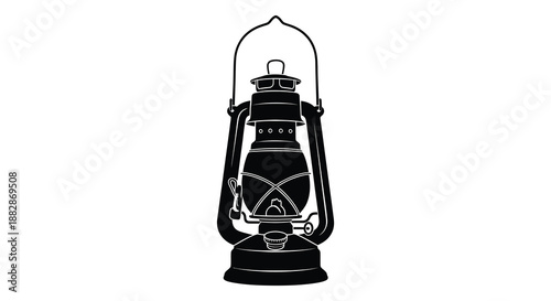 A detailed depiction of an antique oil lantern showcasing its classic design and intricate metalwork presented as a silhouette high quality