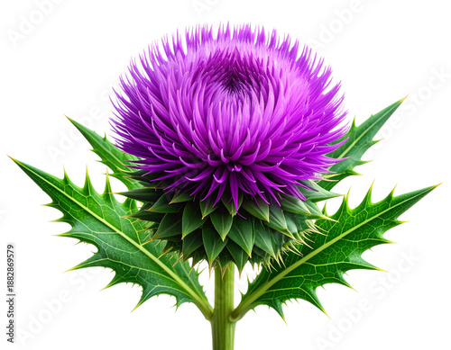 Minimal Botanical Thistle Flower in Purple and Green, Elegant Nature Element, Isolated