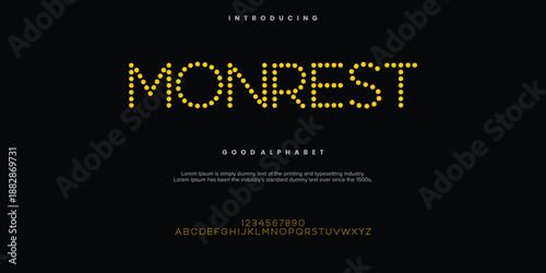 Monrest Abstract Fashion font alphabet. Minimal modern urban fonts for logo, brand etc. Typography typeface uppercase lowercase and number. vector illustration