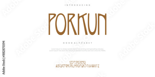 Porkun modern abstract digital alphabet font. Minimal technology typography, Creative urban sport fashion futuristic font and with numbers. vector illustration