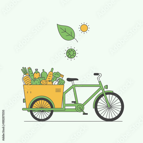 Healthy Food Delivery Bicycle Delivering Fresh Groceries And Promoting Eco-Friendly Transportation