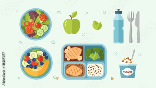 Healthy Eating Arrangement Showcasing Fresh Produce, Lean Protein, And Balanced Nutrition