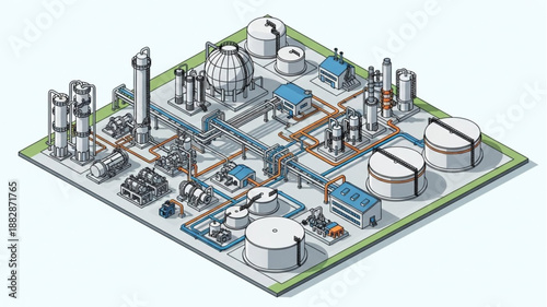 Industrial Chemical Plant Complex Illustration.