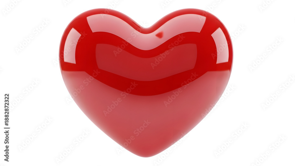 Fototapeta premium Glossy red heart shape with reflective surface and smooth curves isolated on a transparent background