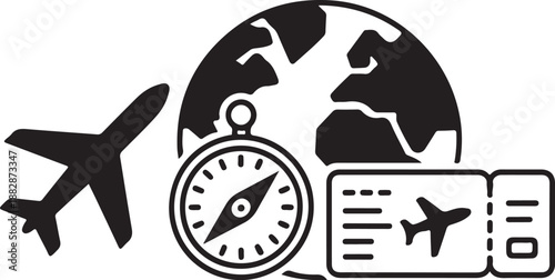 world travel icons. plane, ticket, compass and globe. vacation and journey symbols. isolated vector images for tourism design