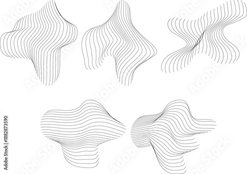 Abstract Geometric Line Art Shapes with Wavy Patterns and Fluidity