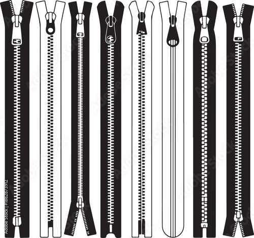 Zipper Fasteners Vector Illustration Technical Cad Drawing Template