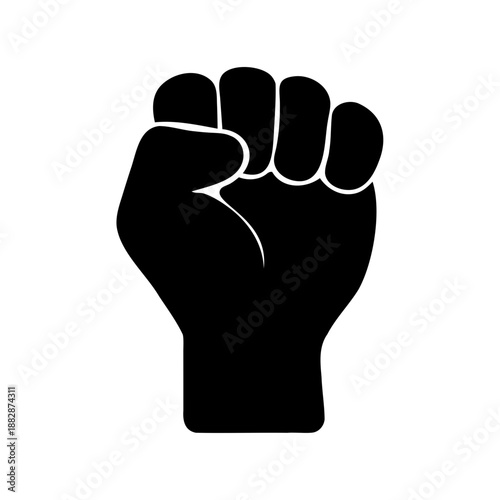 Black clenched fist raised in solidarity, power, and resistance emblem illustration