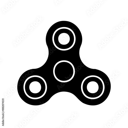 Black and white iconic fidget spinner toy with simple graphic design