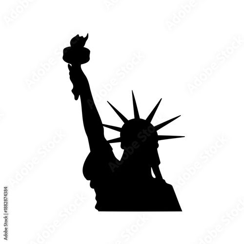 Statue of Liberty Silhouette against White Background with Raised Torch Icon