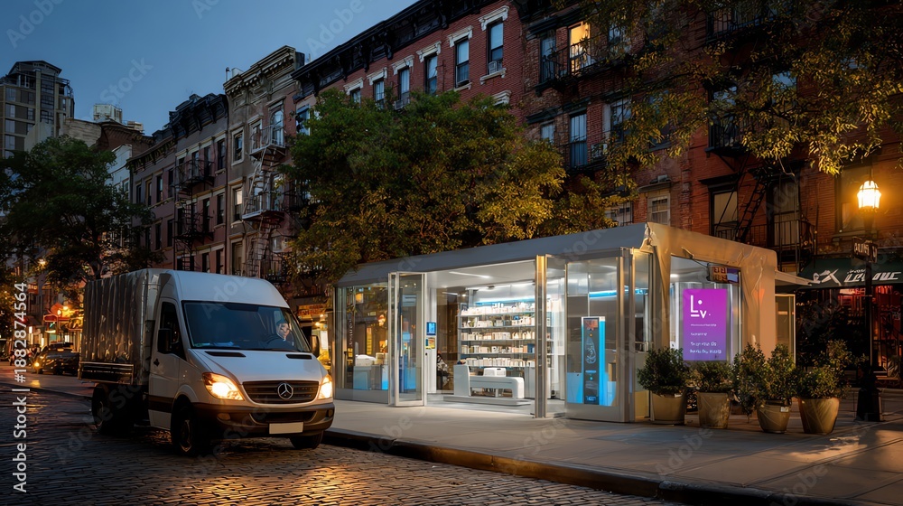 Obraz premium Modern store in city street at night