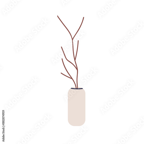 Dry bare tree branch in ceramic vase. Tall thin twig, tall stem, minimalist n...