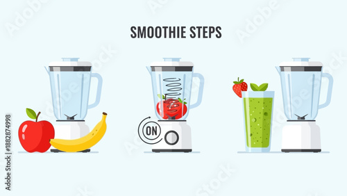 Healthy Smoothie Preparation Stages: A Visual Guide to Delicious Fruit Blending