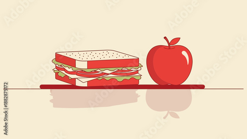 Healthy Lunchtime Duo: A Sandwich and Red Apple, Perfect for a Balanced Meal