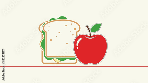 Healthy Lunchtime Duo: Sandwich And Apple, A Simple And Delicious Illustration