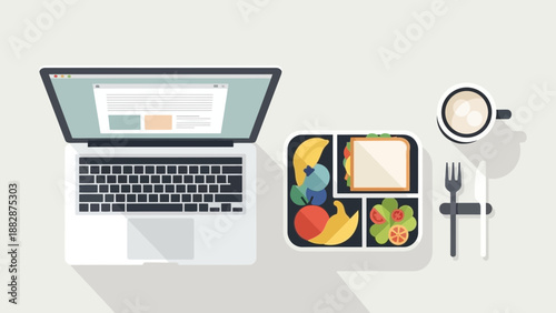 Healthy Workplace Lunch Arrangement Illustrating Balanced Nutrition and Modern Lifestyle