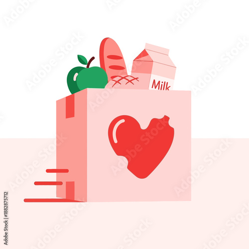Illustrated Box With Nourishment Symbols And A Heart Represents Generosity And Support