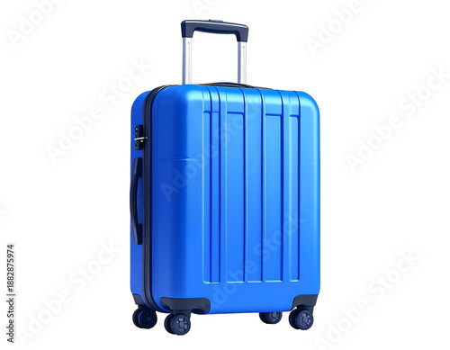 Blue Suitcase with Wheels and Handle.