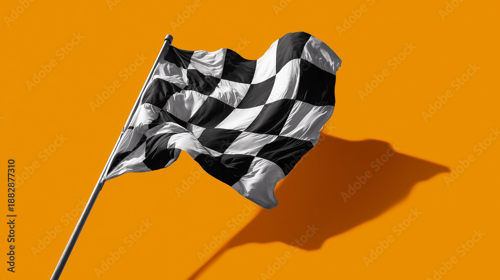 Obraz premium A black and white flag with a checkered pattern