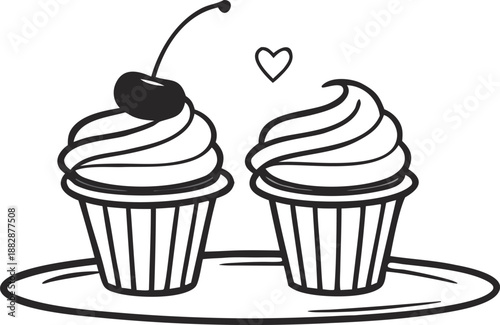 Delightful cupcakes with whipped frosting and cherry topping Vector