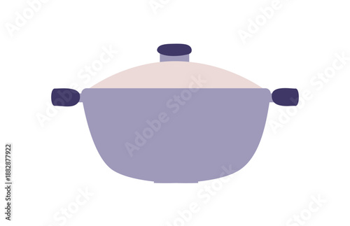 Casserole, saucepan with lid. Large deep cooking pot for boiling, simmering. ...