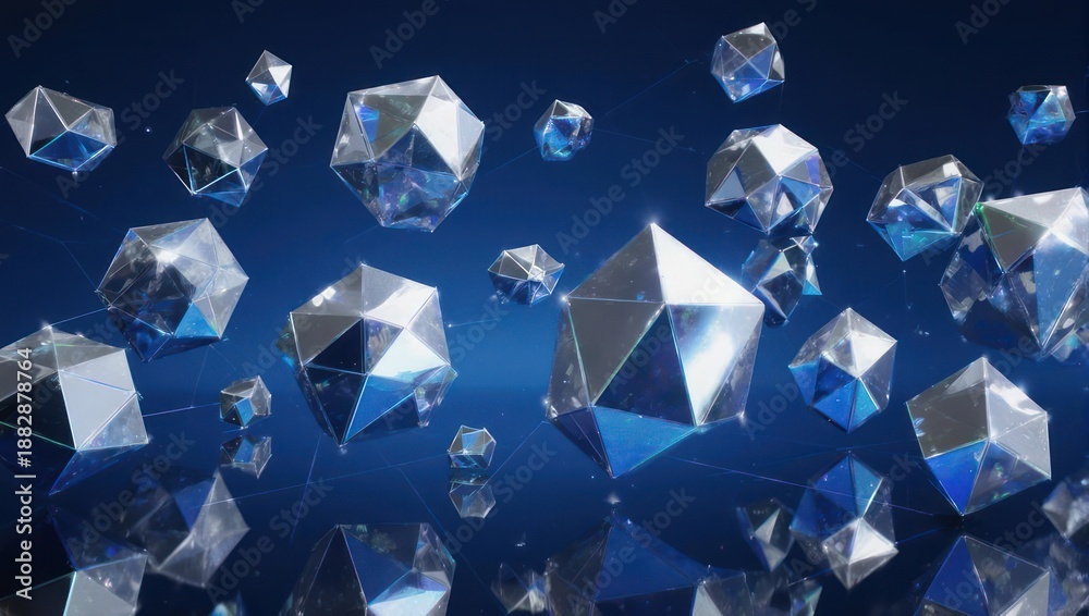 custom made wallpaper toronto digitalGeometric Crystal Structures Floating in a Blue Abstract Background.