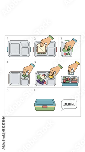 Illustrated Guide Showing Steps Of Packing A Lunchbox With Fresh Food And A Final Thought Bubble