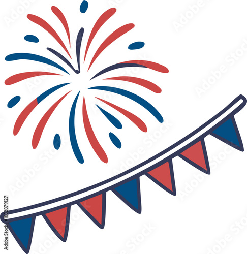 Celebratory fireworks and pennant banner Vector