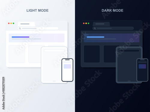 Two web interface designs are shown side by side. One design has a light background with a device display, while the other has a dark background. Both designs show similar layout elements.