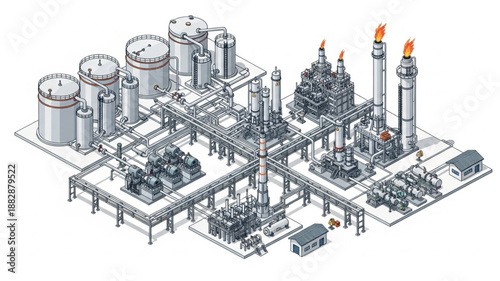 Industrial Oil Refinery Plant Complex Detailed Illustration.