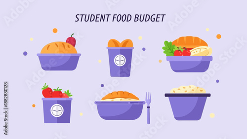 Illustrated Student Meal Plan and Budget Design for Adobe Stock Assets Marketing