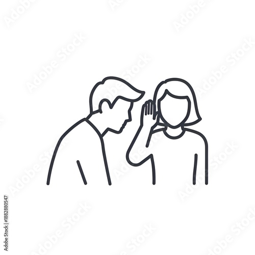 Man Whispering Secret to Woman Line Icon Concept.