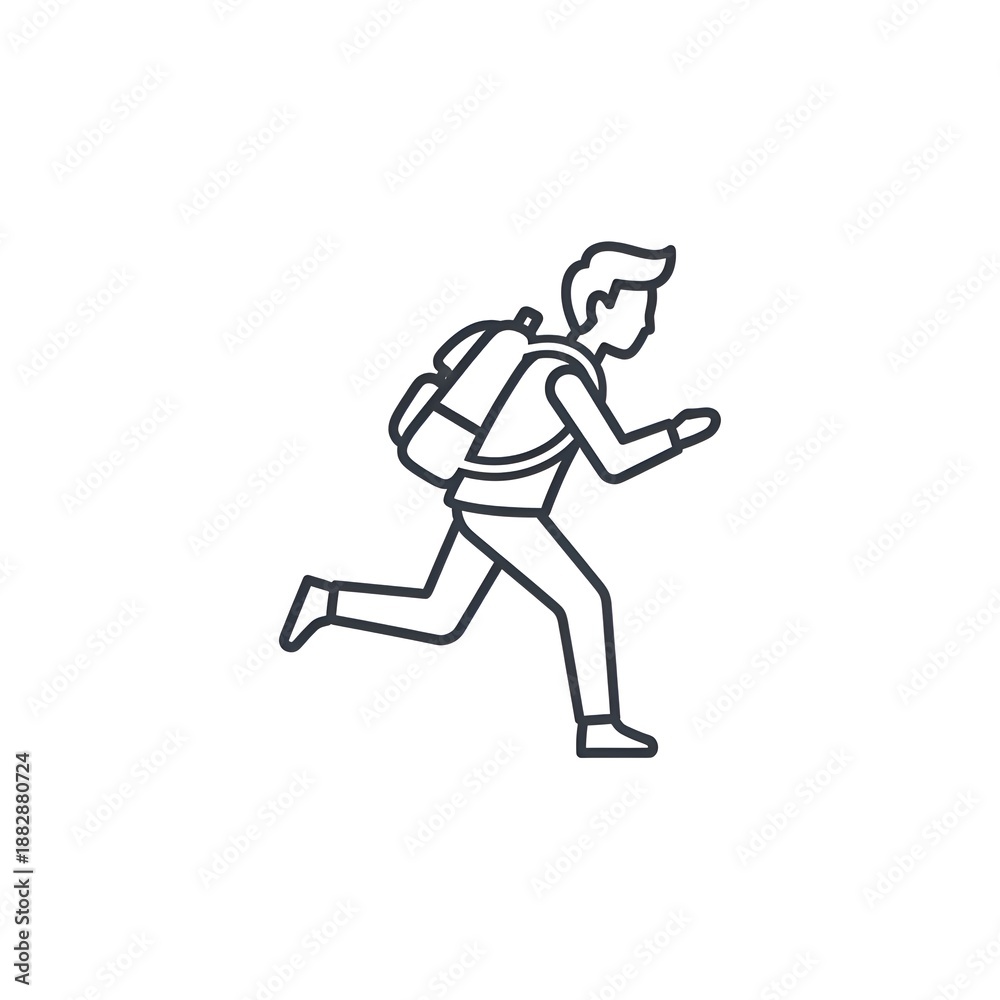 Fototapeta premium Minimalist Line Art Illustration of a Person Running with a Backpack.