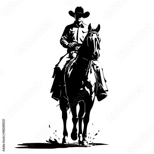 Cowboy Horse Silhouette Illustration Western Riding Art High Contrast Vector Minimalist Graphic Design