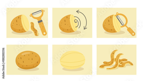 Illustration Of Potato Peeling Process: Step-by-Step Guide for Food Preparation