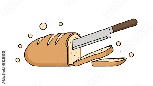 Illustration Of Sliced Bread Being Cut With Knife Against White Background