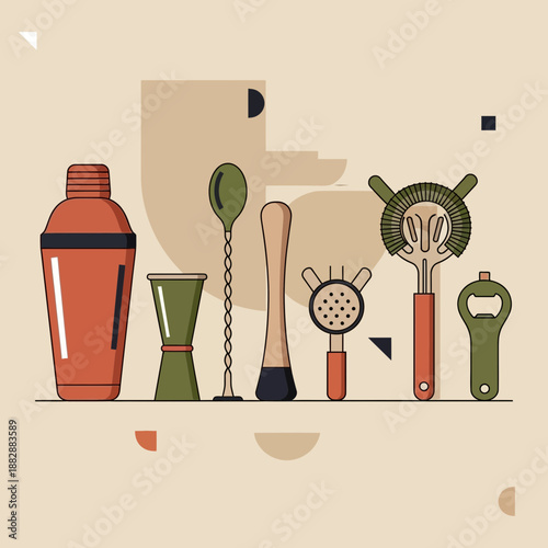 Illustration Of Stylish Bar Tools For Cocktail Creations And Delicious Drink Recipes
