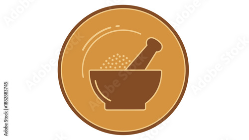 Illustration Of A Mortar And Pestle With Medicinal Elements In Circular Frame