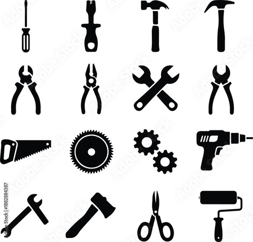 Collection of Black and White Tool Icons