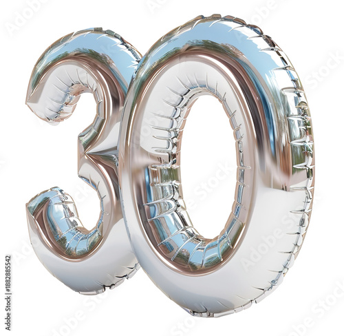 Wallpaper Mural Number thirty appears in chrome finish with a mirror-like surface. The background is clear, making it suitable for various occasions like birthdays or anniversaries Torontodigital.ca