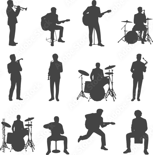 Silhouettes of Musicians Playing Instruments