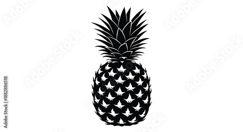 A striking black and white depiction of a pineapple s textured exterior and crown presented as a bold silhouette high quality professional