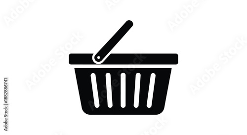 A simple stark black representation of a shopping basket commonly used for carrying goods depicted as a silhouette high quality professional