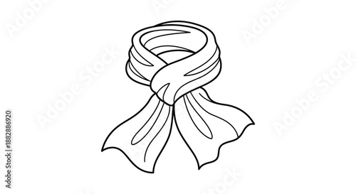 a detailed black and white illustration of a flowing scarf with soft curves and elegant draping presented as a silhouette