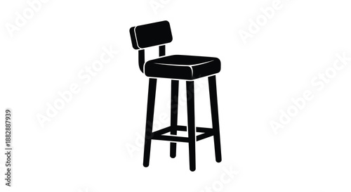 A stark depiction of a solitary bar stool rendered in a bold black design emphasizing form and shape silhouette high quality