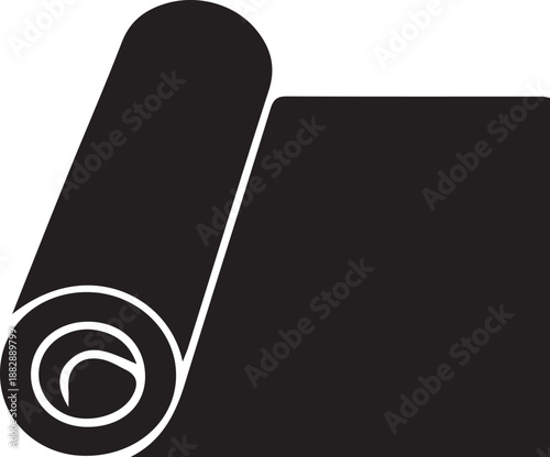 Black silhouette icon of a rolled mat or fabric, partially unrolled on a white background